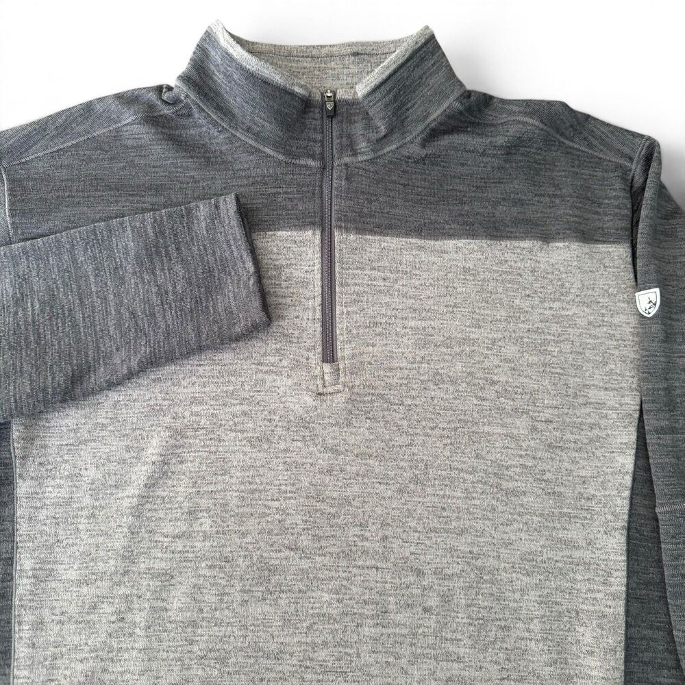 Kuhl 1/4 Zip Pullover Men XL Heather Gray Colorblock Mock Neck Outdoor Sweater - Picture 1 of 13